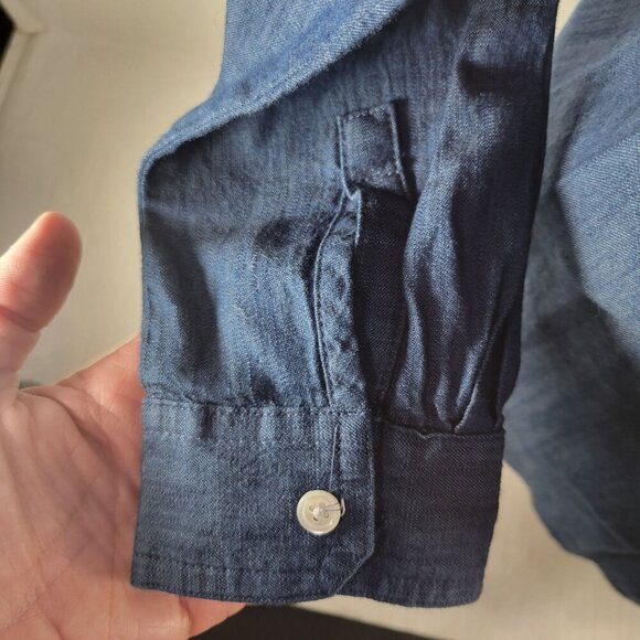 Ann Taylor Loft Women Cotton Denim Button-Up Long-Sleeve Shirt Size XS - Picture 5 of 12